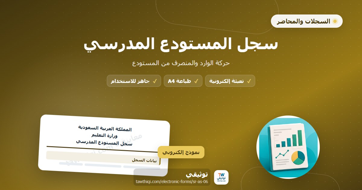 سجل المستودع المدرسي — نموذج إلكتروني مدرسي جاهز للتعبئة والطباعة A4 من منصة توثيقي