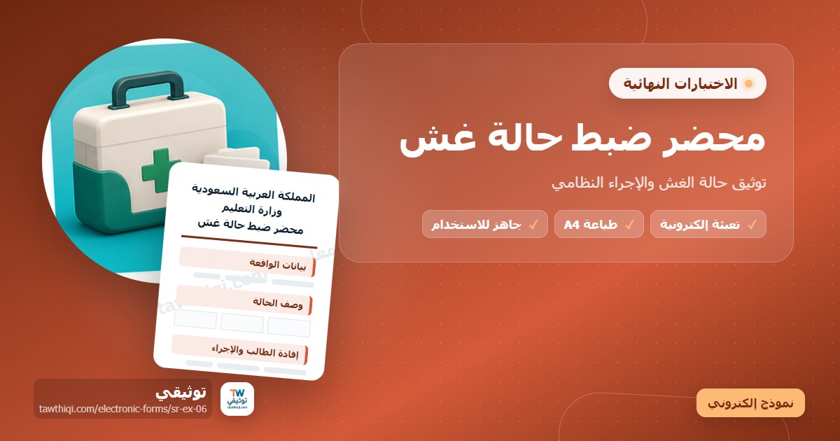 محضر ضبط حالة غش — نموذج إلكتروني مدرسي جاهز للتعبئة والطباعة A4 من منصة توثيقي