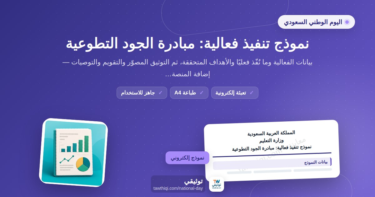 نموذج تنفيذ فعالية: مبادرة الجود التطوعية — نموذج إلكتروني مدرسي جاهز للتعبئة والطباعة A4 من منصة توثيقي