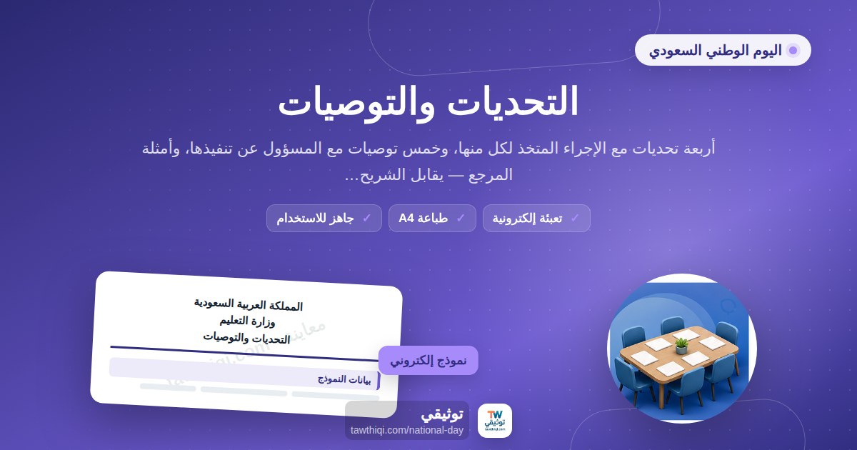 التحديات والتوصيات — نموذج إلكتروني مدرسي جاهز للتعبئة والطباعة A4 من منصة توثيقي