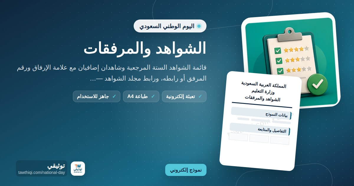 الشواهد والمرفقات — نموذج إلكتروني مدرسي جاهز للتعبئة والطباعة A4 من منصة توثيقي