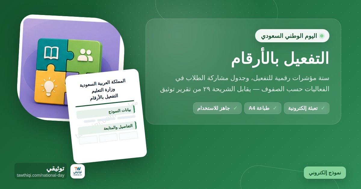 التفعيل بالأرقام — نموذج إلكتروني مدرسي جاهز للتعبئة والطباعة A4 من منصة توثيقي