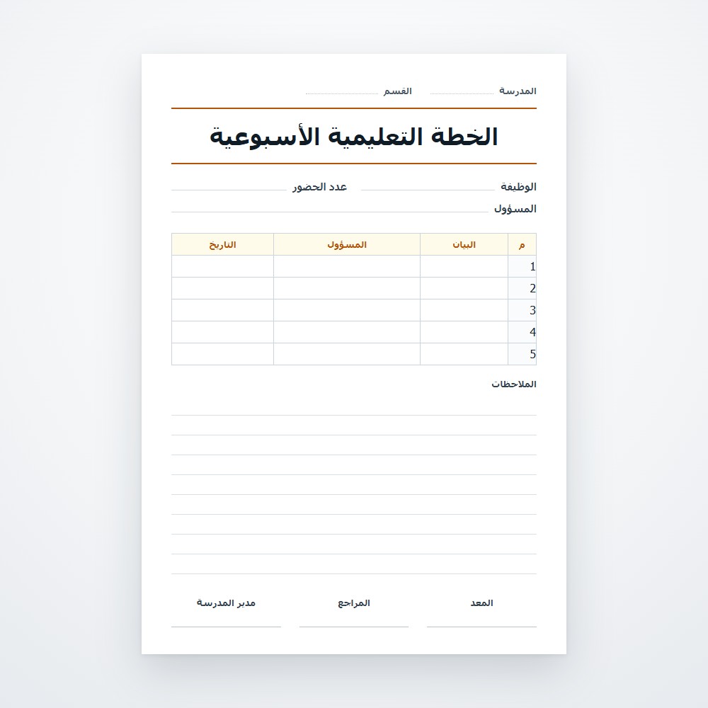 الخطة التعليمية الأسبوعية