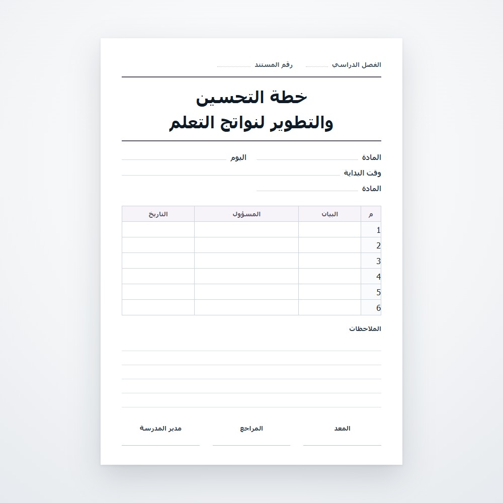 خطة التحسين والتطوير لنواتج التعلم